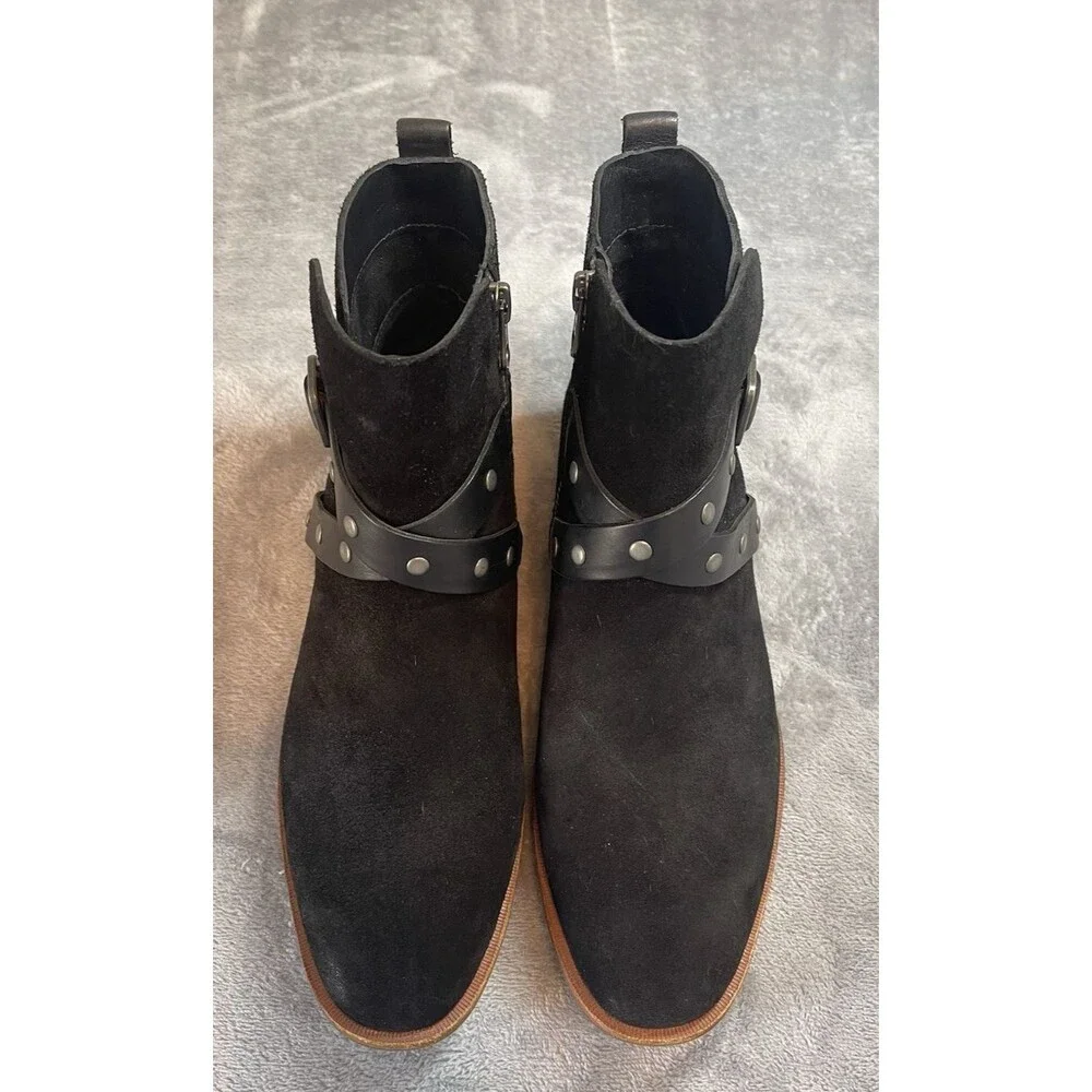 Kork Ease NWOB womens faux buckle black suede ankle zip boots 8 M quiet luxury